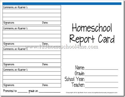 Free Homeschool Report Card Template